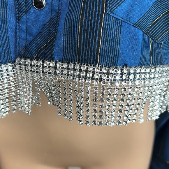 Vintage Wrangler Western Shirt Cropped Custom Fringe Rhinestone Size Medium - Picture 4 of 11